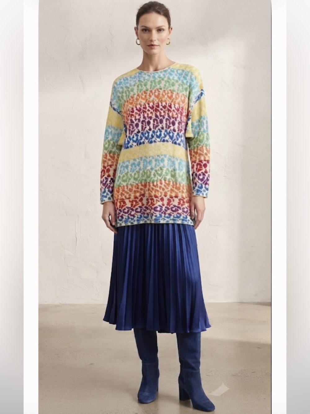 Brenda French Bright Rainbow Leopard Knit Tunic French Rags